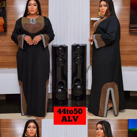Embellished Kaftan Maxi Dress Long Sleeve Abaya Black/Navy Sz 44–50 - Picture 1 of 4